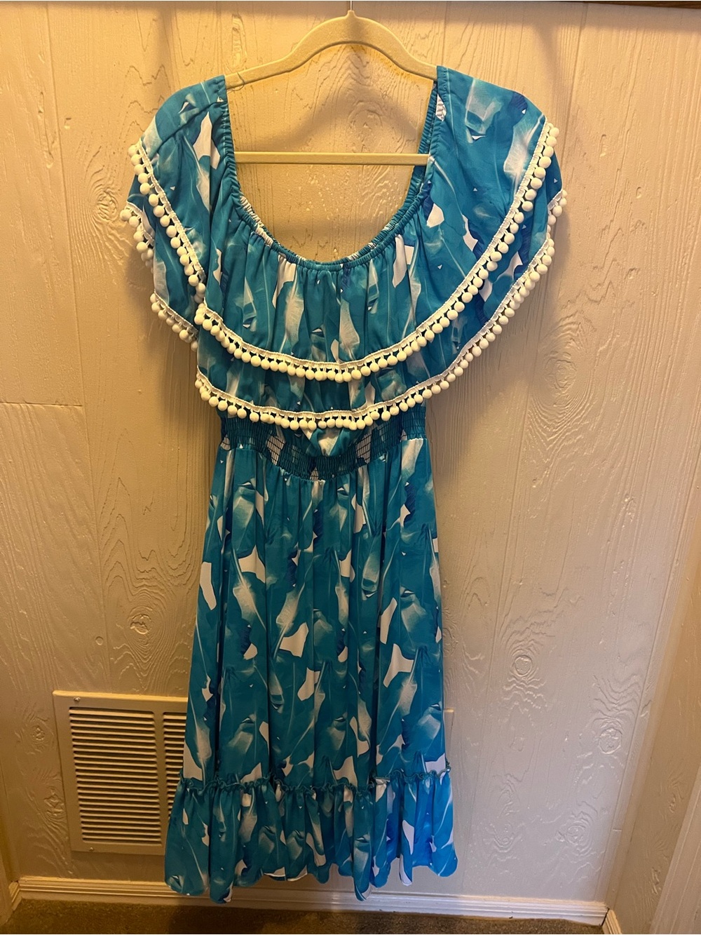 Red Dress Dear Bright Blue Palm Print Midi Dress